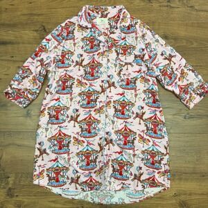 Printfresh x Kathy Hilton XL‎ Christmas Carousel Pink Flannel PJ Shirt Festive